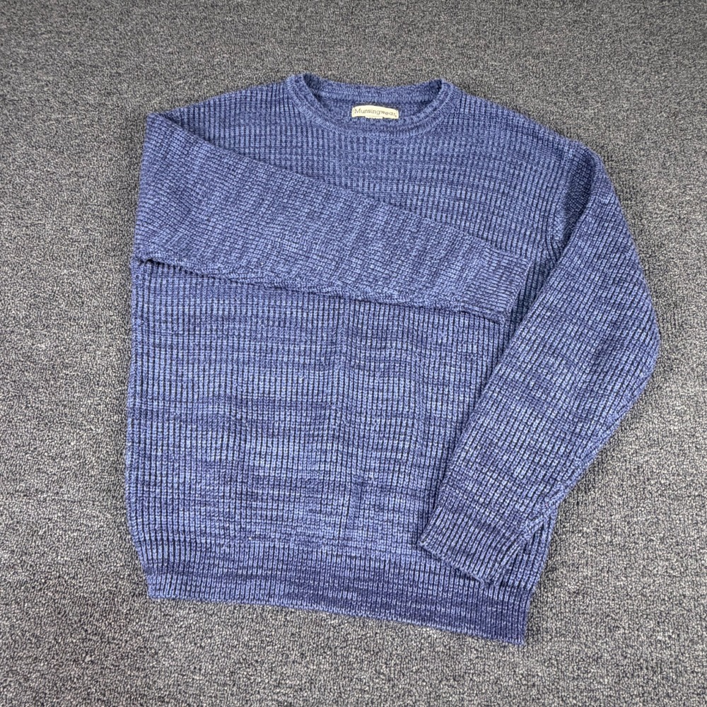 Munsingwear Sweater Mens L Crewneck Blue Marled Ribbed Knit EUC
